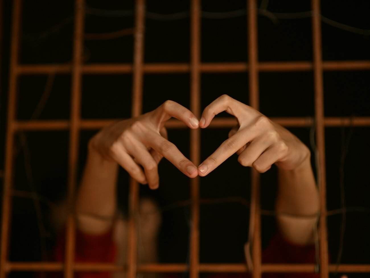 persons hand on brown metal frame